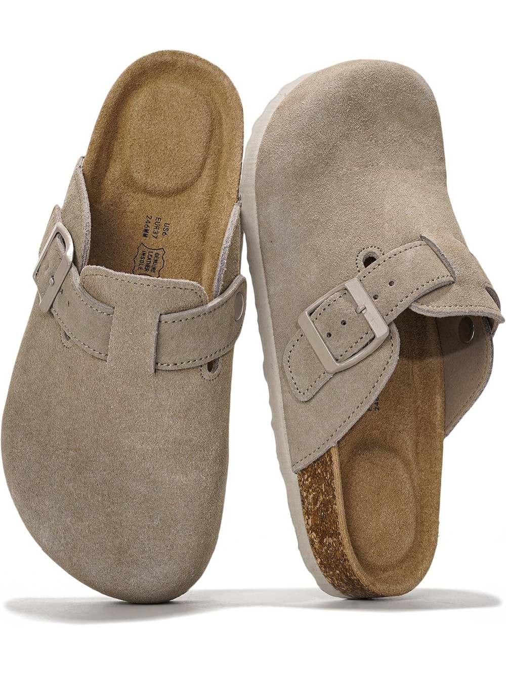 Women's Dark Grey Suede Closed Toe Flat Slip On Benton Footbed Casual Mules Clog
